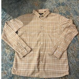 Banks Men’s Tan and Cream Checked Button-Down Shirt, L